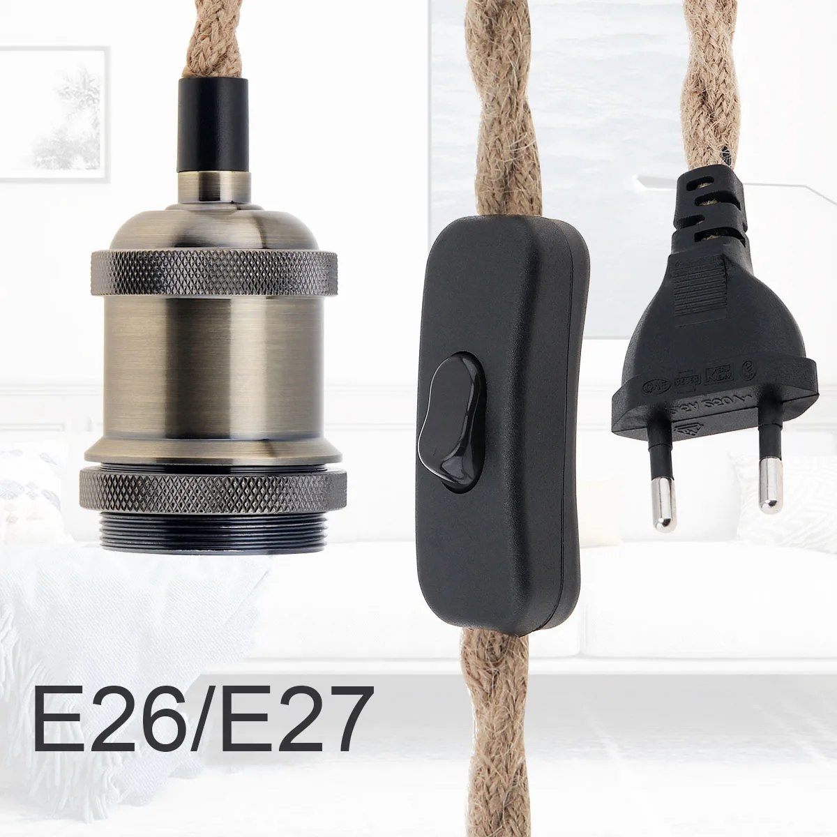 

E26/E27 Pendant Light Kit Retro Farmhouse Style Lamp Socket for Dining Room Kitchen Bedroom with Switch Wire For Kitchen