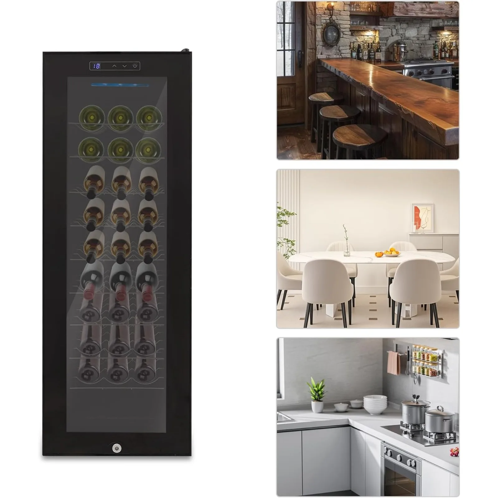 BYMAOCAR Compressor-90L Cata de vino-30 botellas Cata de vino pequeña con panel táctil LED-refrigeración anti-UV