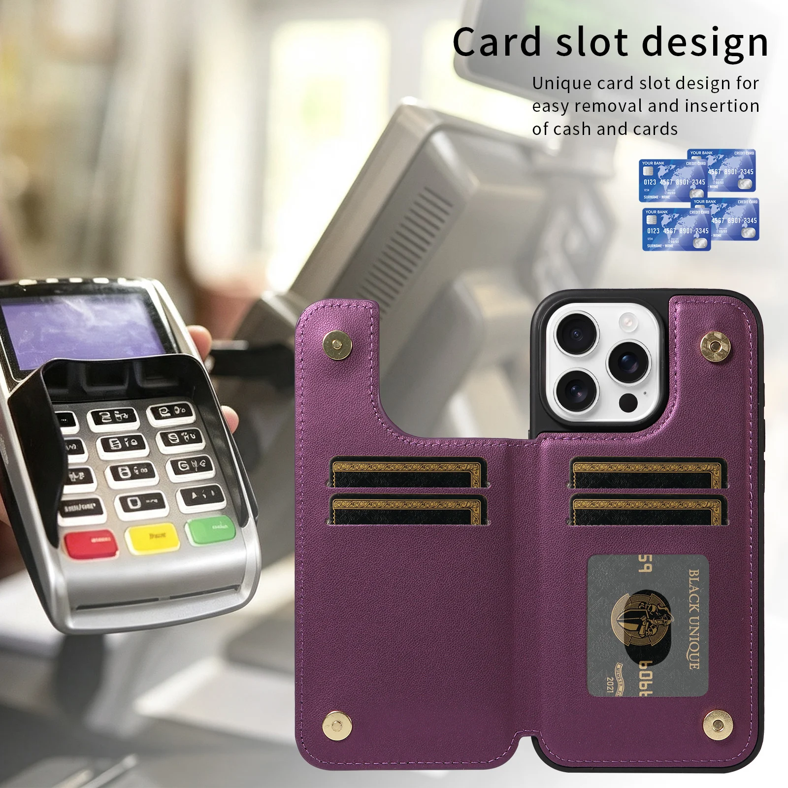 Flip-Wallet-Handyhülle für iPhone 18 Pro Max 17 16 Pro 15 Plus 14 13 12 11 RFID-Schutz mit Kartenfach Luxus-Schutzhülle – Detail 3