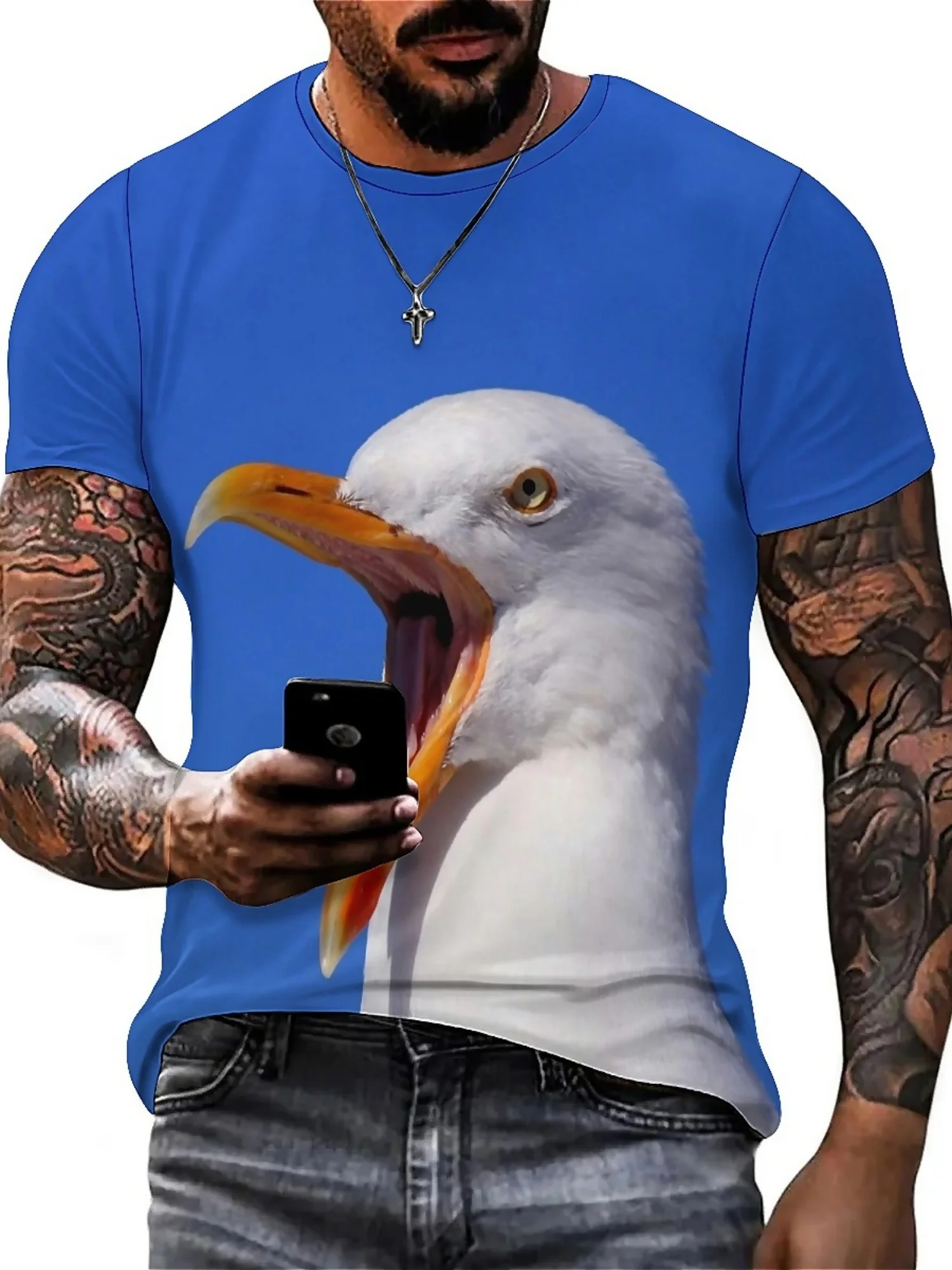 

Men's 3D Bird Print T-Shirt - Short Sleeve, Breathable & Stretchy Casual Street Art Design for Gym, Party & Casual Attire,