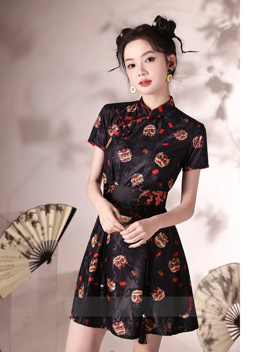 

Bla Young Loose Version Chinese Sle Daily ort Dr for Girls Retro Sle Summer New Arrival Han Yun i