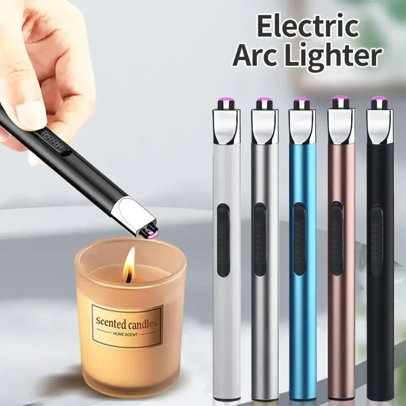 LED Pulse Arc Windproof Flameless Portable Lighter USB Charging Kitchen Gas Stove Candle Lighter Cigarette Accessories Gift