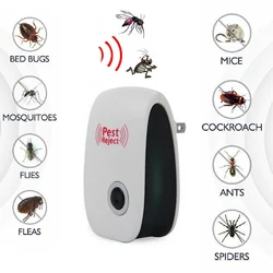 Ultrasonic Electronic Pest Repeller, 360 ° controles internos eficientes, aranhas Repeller para casa, UE, EUA Plug