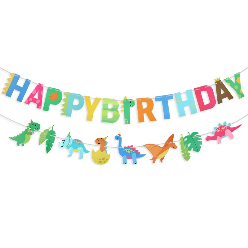 

Cartoon Dinosaur Happy Birthday Garland Kids Boy Girl Jungle Birthday Party Hanging Banner Flags Decoration Baby Shower Favors