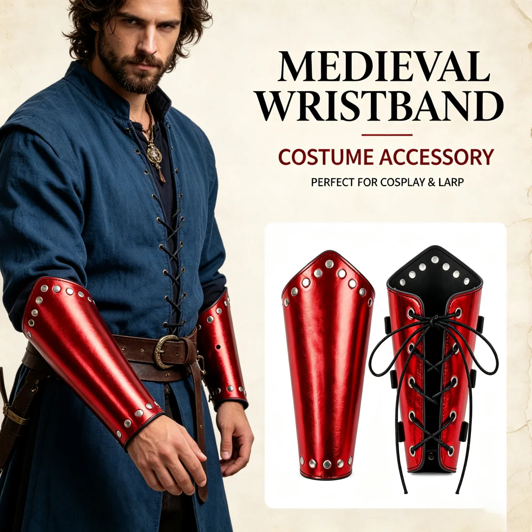 Halloween Medieval PU Leather Arm Bracers Vintage Buckle Wrist Guards Cosplay LARP Party Costume Accessory