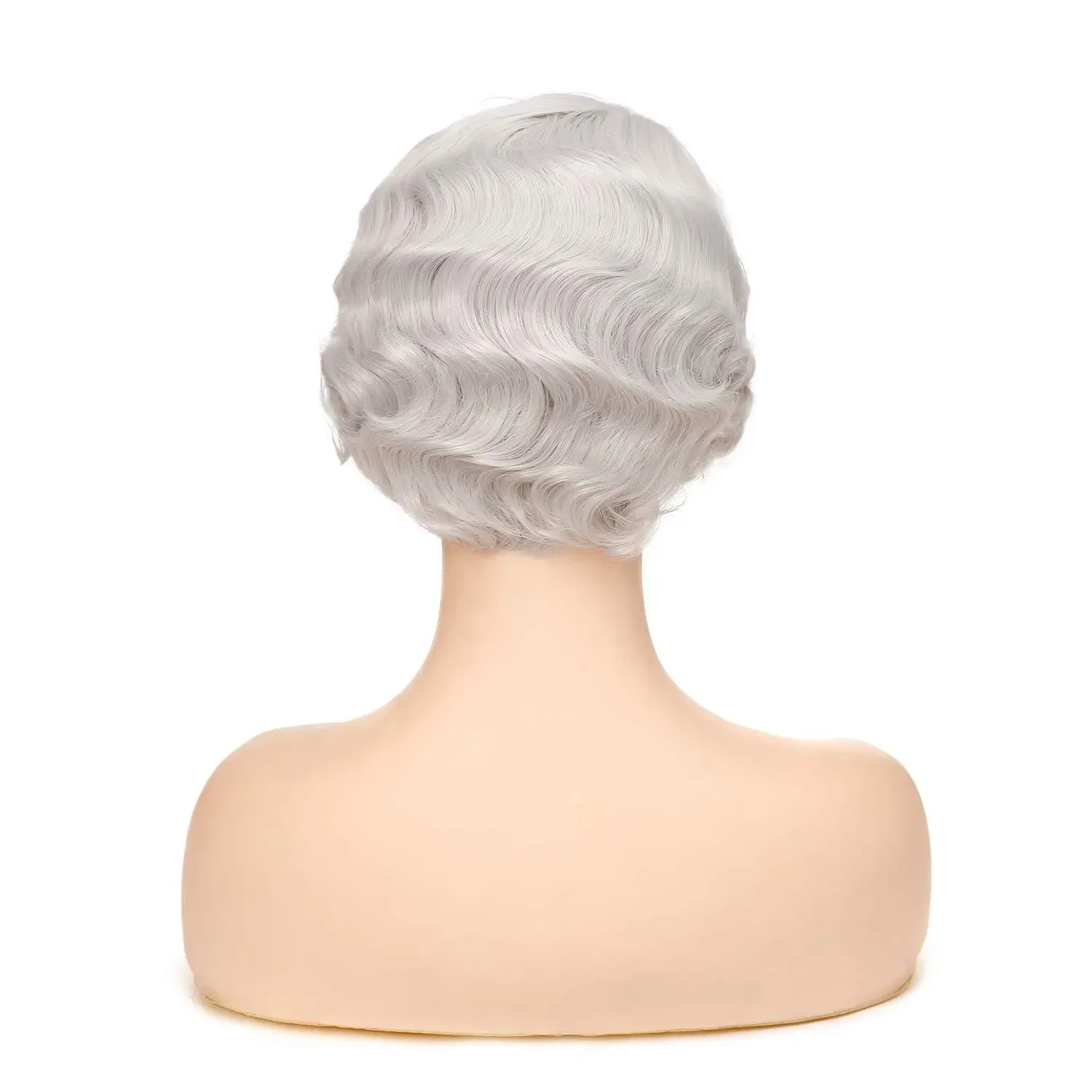 New Women's Short Silver White Wavy Cosplay Hair Full Wig