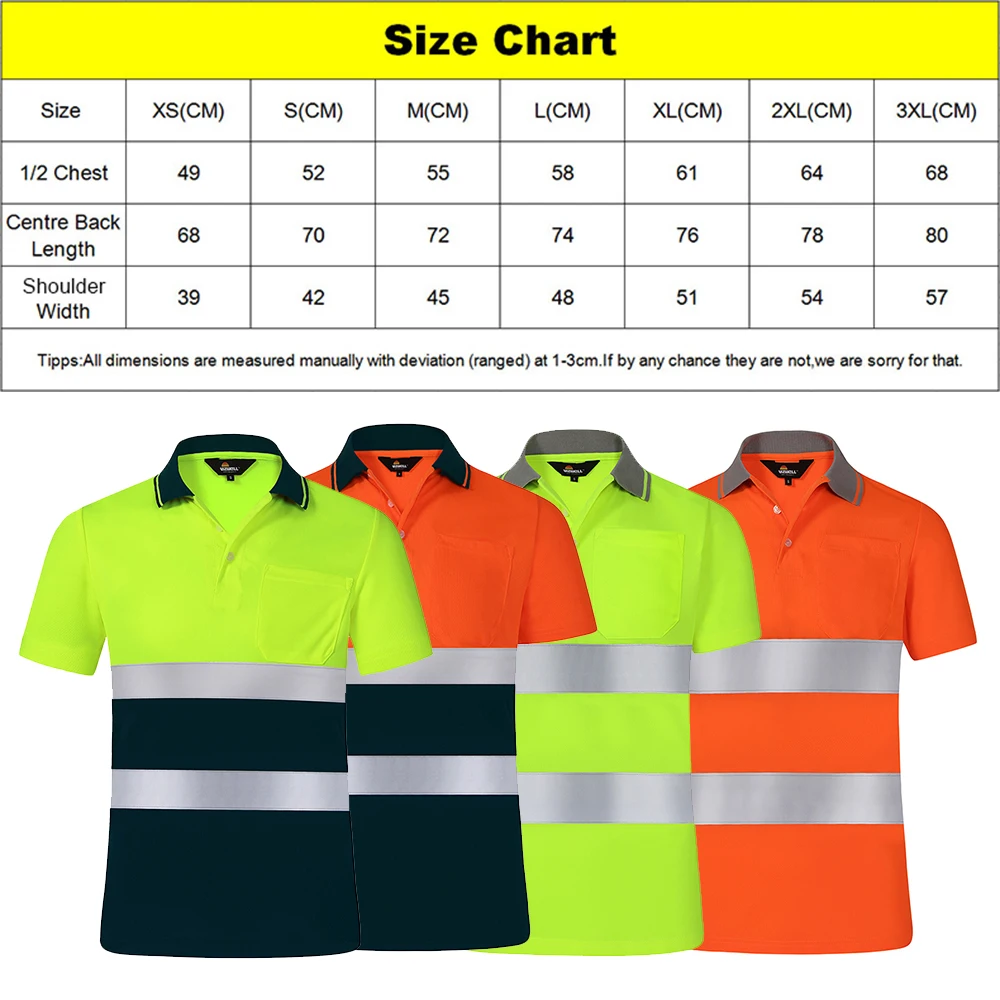 High Visibility Shirts for Work Short Sleeve Breathable Two Tone Workwear Polo Reflective Uniform T-shirt for Men Construction