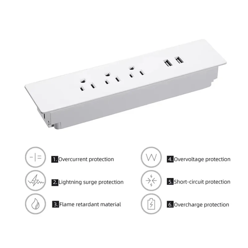 Stopkontak Listrik di Bawah Meja dengan 2 Port USB-A, Strip Daya untuk Meja