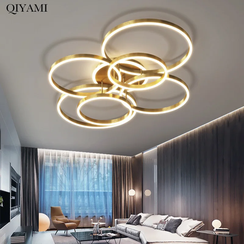 Modern Luxury Round LED Chandelier Lights For Living Room Bedroom Parlor Brushed Gold Black Coffee Lighting Fixture Indoor Lamps