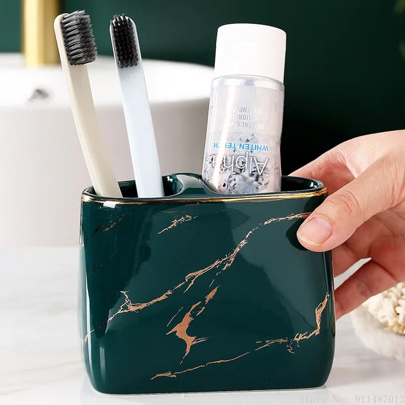 

Керамическая чашка для зубной щетки с мраморным зерном, без перфоратора, стеллаж для хранения принадлежностей для ванной комнаты, электрическая подставка для зубной пасты с горизонтальным размещением