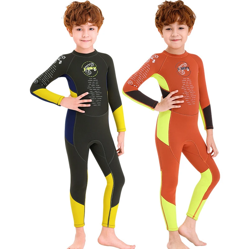 Boys Girls Thick Swimsuit Neoprene Surf Wetsuit 2.5mm Underwater Free Diving Suit Jellyfish Scuba Swimwear Children Bathing Set