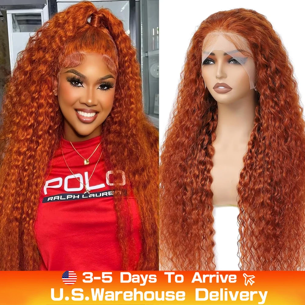 350 Ginger Orange Curly 13x6 Lace Front Wig Human Hair Wigs Colored 180 Density Highlight Deep Wave Wig Brazilian Hair For Women