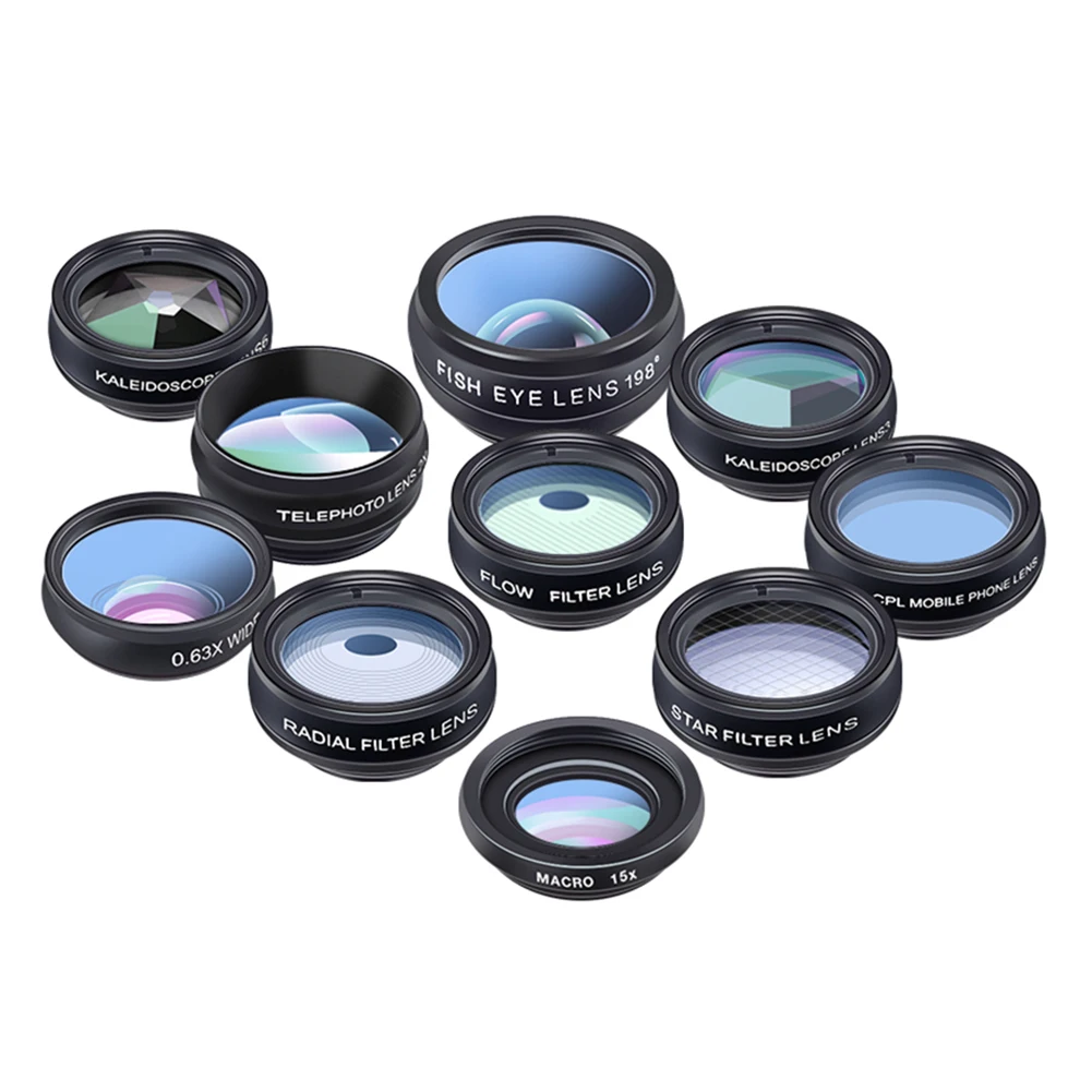 10 In 1 Phone Camera Lens Kit Fisheye Wide Angle Macro CPL Telescope Filter For Mobile Photography Accessories Black view 6