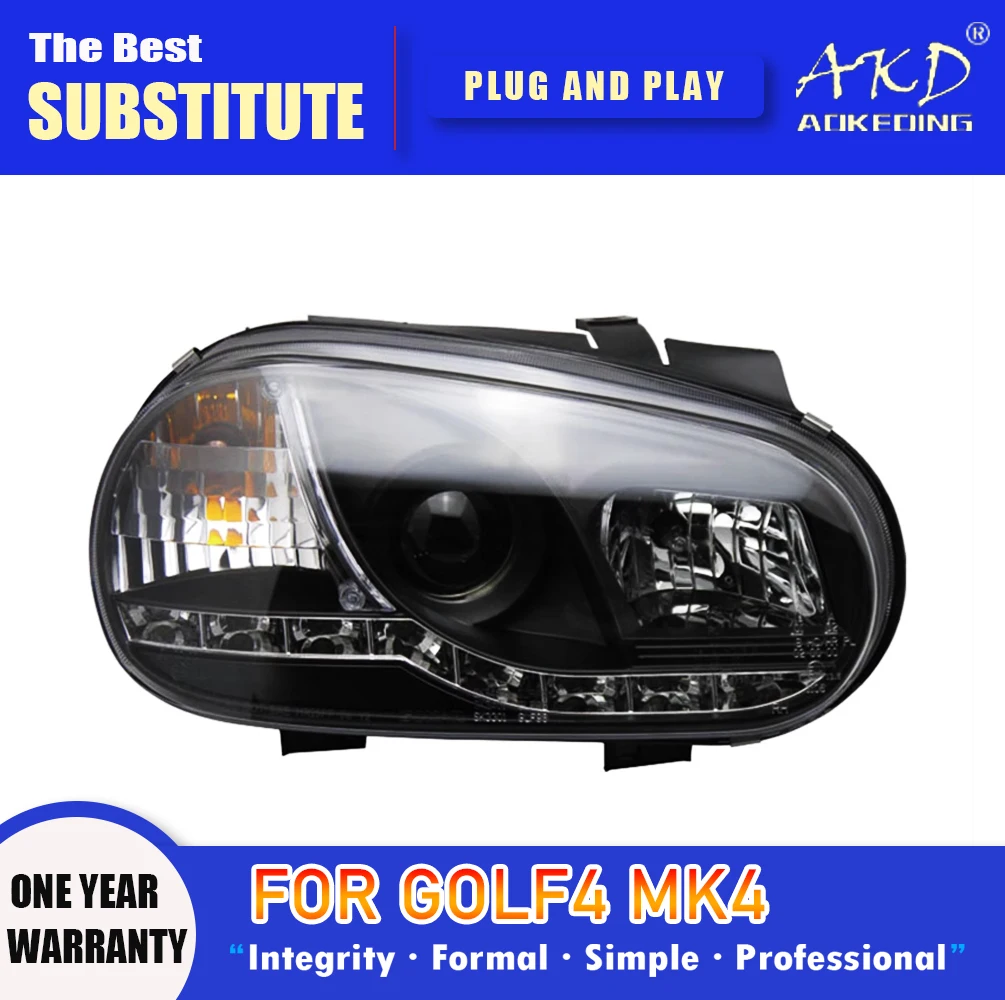 AKD Head Lamp for  VW Golf 4 LED Headlight 2004-2008 Headlights Golf4 MK4 DRL Turn Signal High Beam Angel Eye Projector Lens