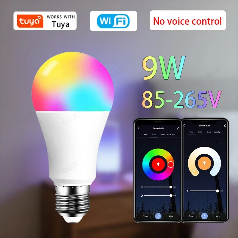 

Умная светодиодная лампа Tuya WiFi E27 RGBCW, 16 миллионов цветов, таймер синхронизации музыки и групповое управление через приложение Smart Life, 85-265 В переменного тока