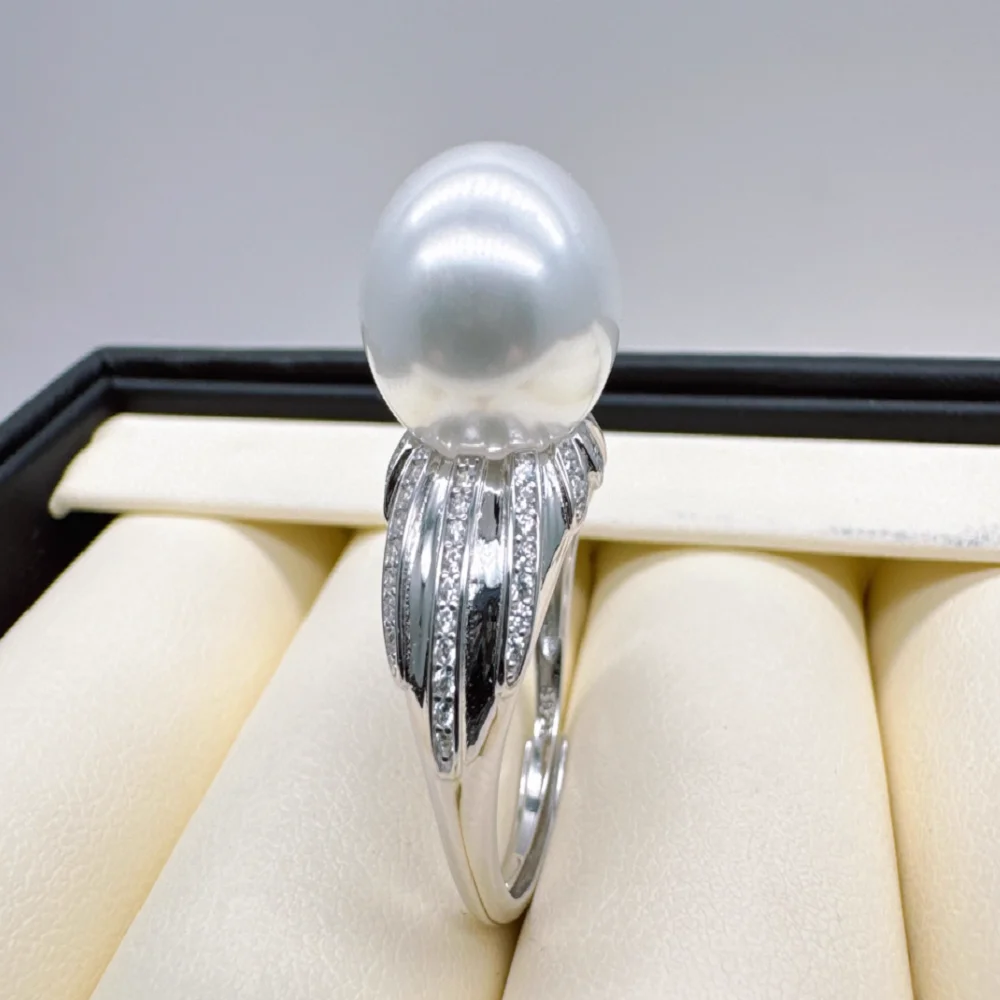 

Natural South Sea Pearl AAAA10-11mm 11-12mm Elegant and Beautiful Round Pearl Ring S925s Adjustable Ring Mouth