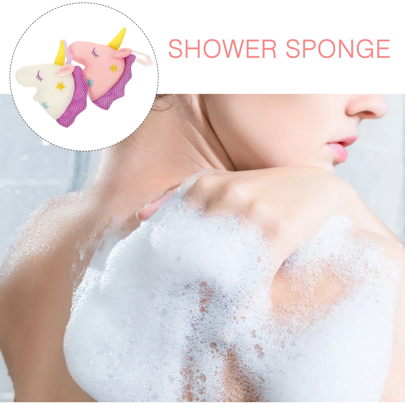 

2Pcs Mesh Unicorn Bath Ball Sponge White Pink Exfoliating Shower Brush Soft Elastic Gentle Body Scrub Kid Adult Toddler Spa Bath