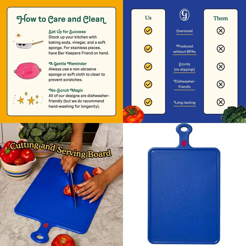 

Reversible Large Kitchen Cutting Board - Prep and Serve Surface with Juice Groove | Lightweight, BPA-Free, Easy to Clean, Bluebe