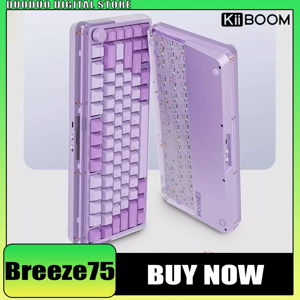 

KiiBOOM Breeze75 Mechanical keyboard Half Aluminium Alloy Multifunctional knob Three Mode Wireless Gaming Keyboard Hot Swap Game