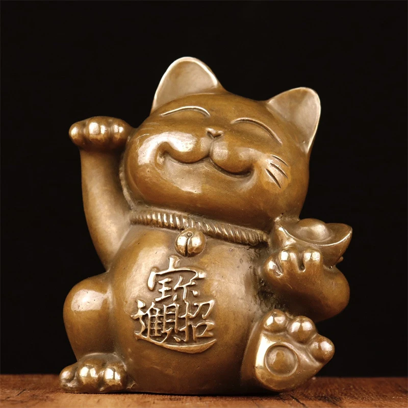 Copper-colored decorative piece, brass cat, home living room, store opening, cash register counter, craft gift