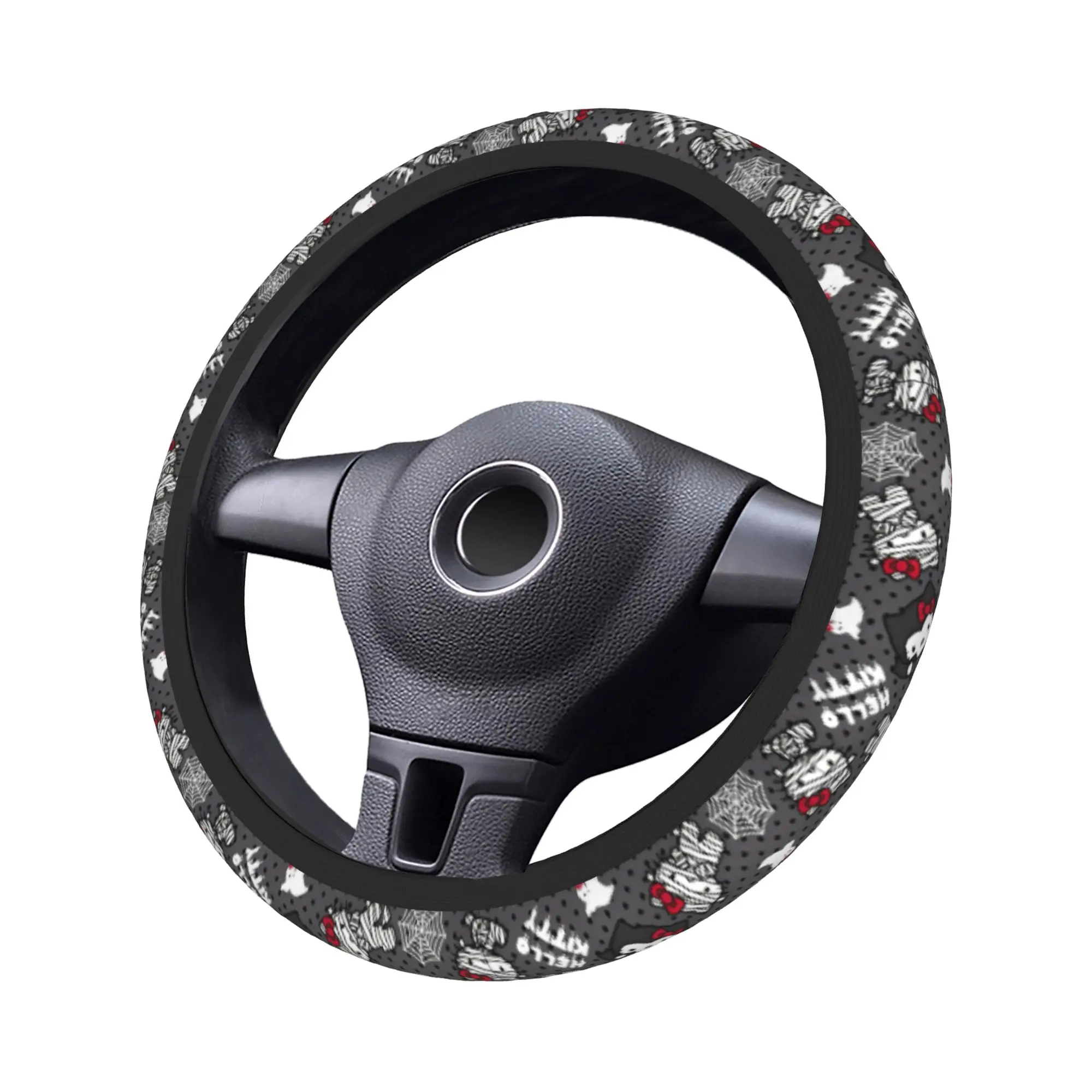 Car Steering Wheel Cover Hellokittys Halloween Universal Skull Ghost Braid On The Steering Wheel Cover Auto Auto Accessories - view 3