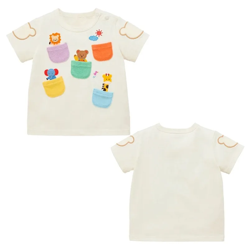 

Summer Kids T-Shirts Children's Zoo Pocket Baby Cartoon Bear Short-Sleeve T-Shirt Japanese-Style Boys Tops