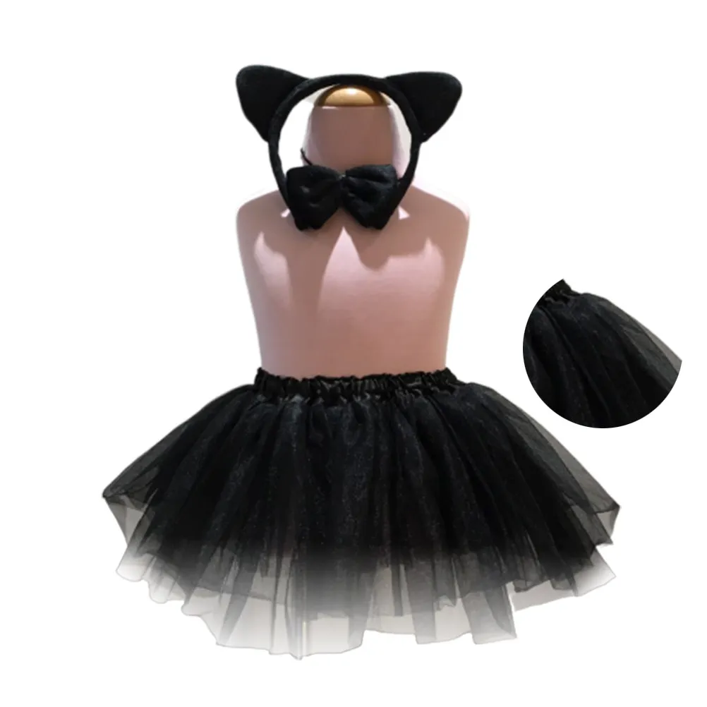 

1Set Cat Suit Costume Cartoon Kids Headband Bow Tie Tail Skirt Party Cosplay Costume Christmas Cartoon Costumes for Kids