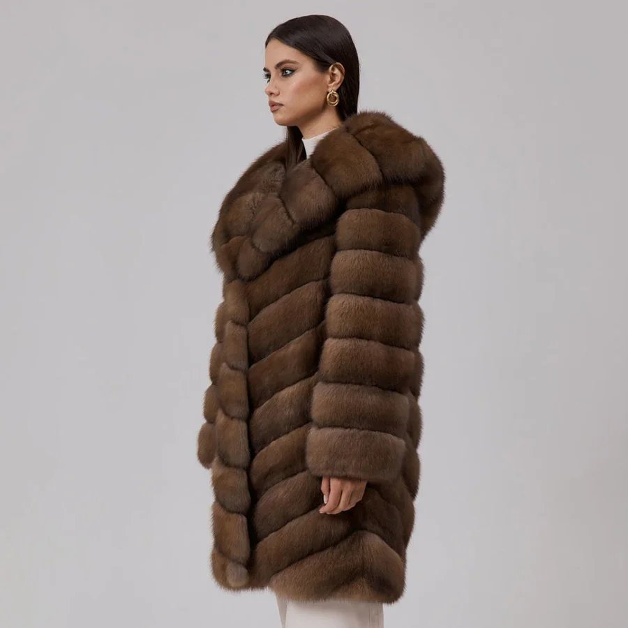 Manteau en fourrure véritable pour femme, vestes longues en fourrure de renard naturel, veste d'hiver de luxe, 2024