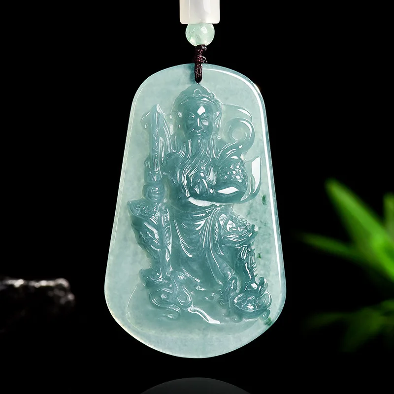 

Authentic Genuine Natural Jadeite A Grade Blue Water True Martial Emperor Rice Ice Type Pendant Necklace for Men and Women Jade