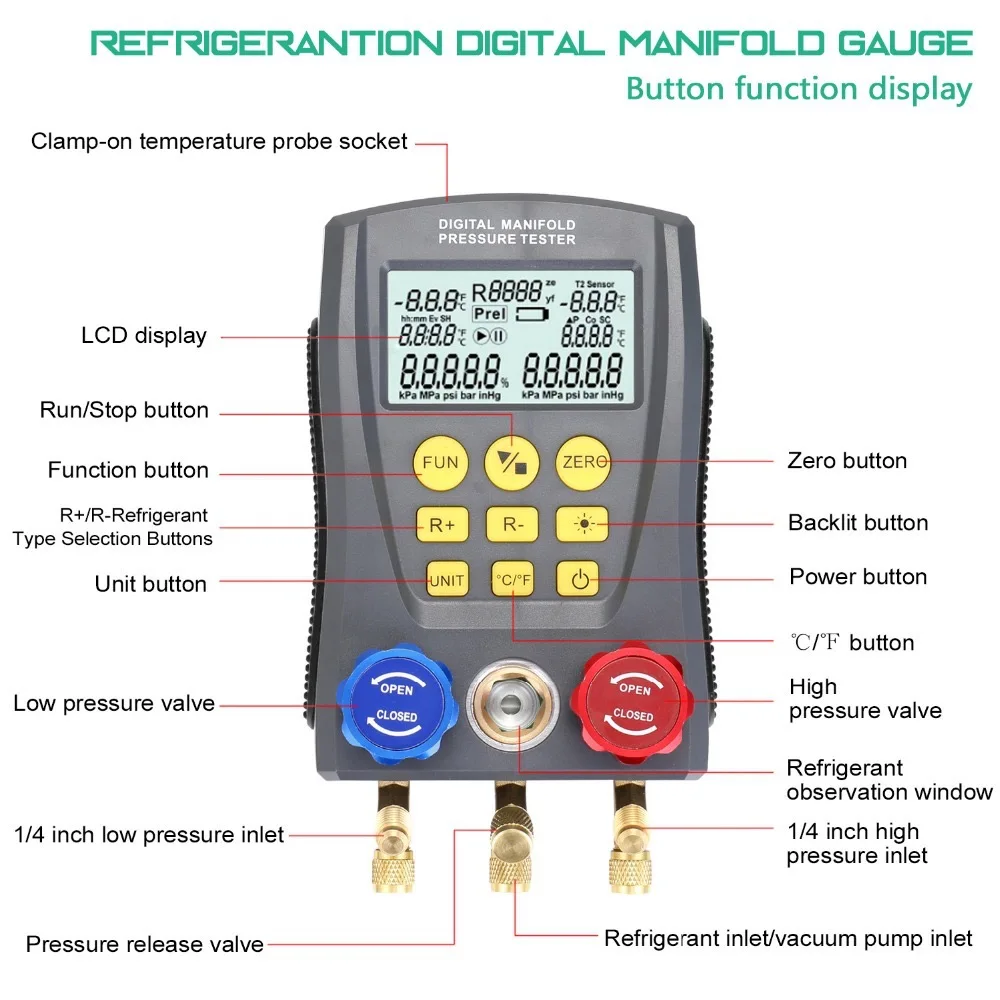 

Pressure Gauge Digital vacuum pressure tester instrument pressure gauge Manifold Meter Heating refrigeration temperature tester