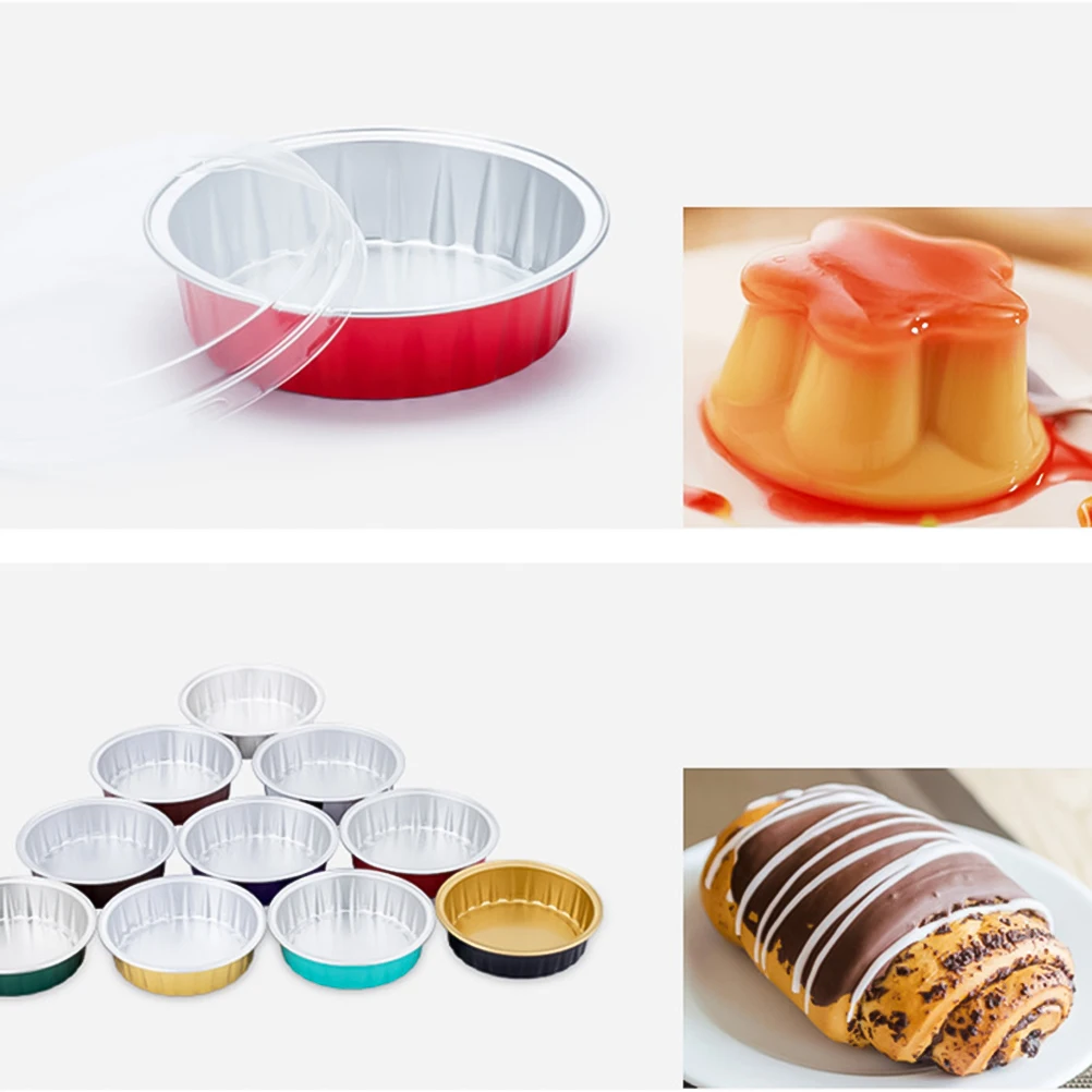 

50PCS 80ML 80G Round Mousse Cup Aluminum Foil Cake Cup with Transparent Cover Practical Food Baking Cup for Home Store (Golden+R