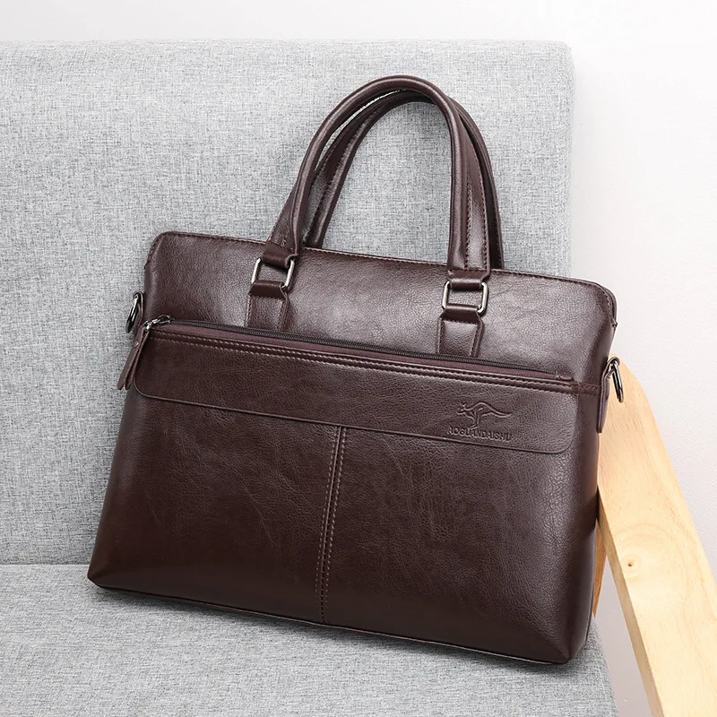 Luxury Vintage Men's Briefcase Horizontal Zipper Handbag Business Shoulder  Messenger Bag PU Leather Man Laptop Tote Bag