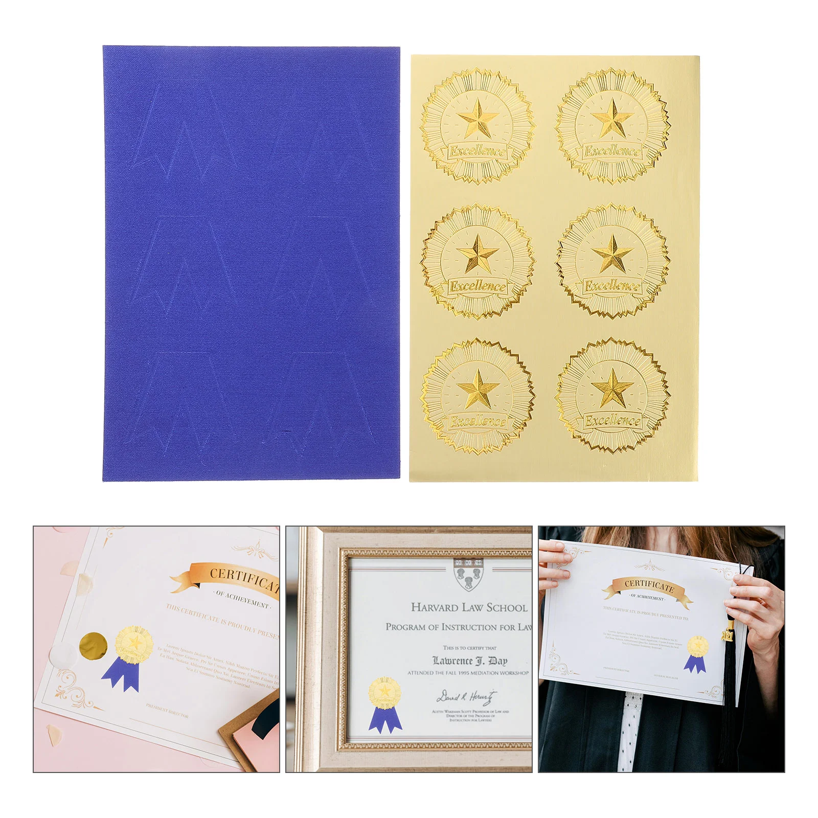 

Gold Certificate Seals Sets Excellence Adhesive Embossed Medal Labels Stickers Envelopes Diplomas Invitation Awards Graduation