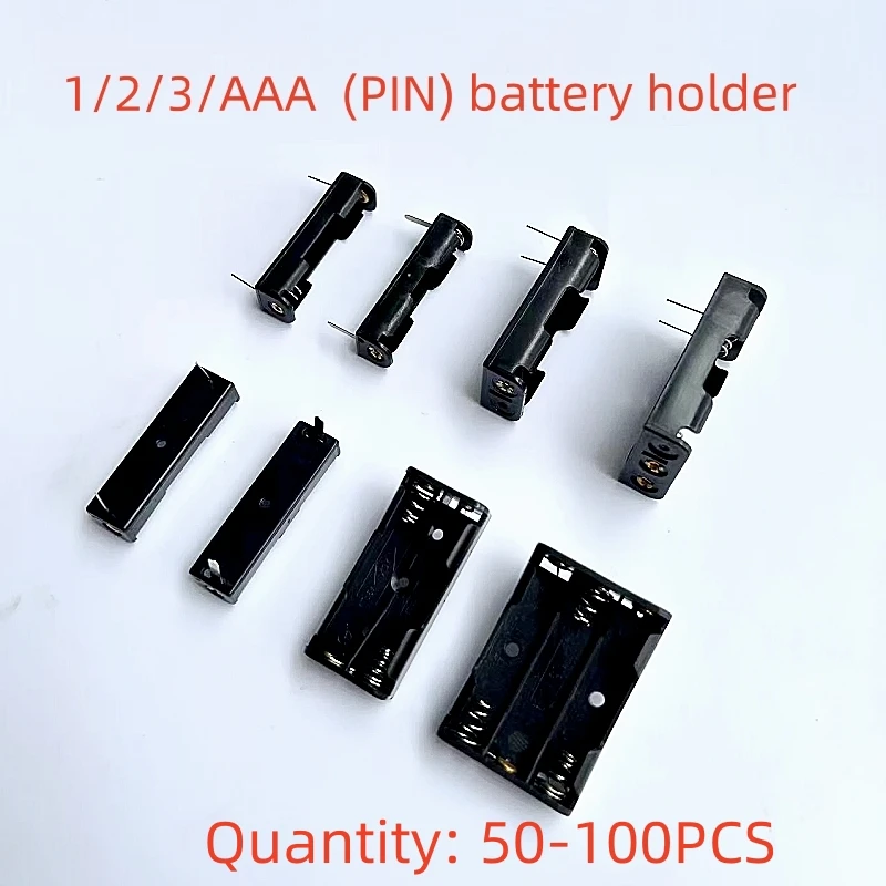 50/100PCS AAA battery holder with pin AAA 1/2/3X battery box with pin guide PCB welded AAA flame-retardant battery compartment