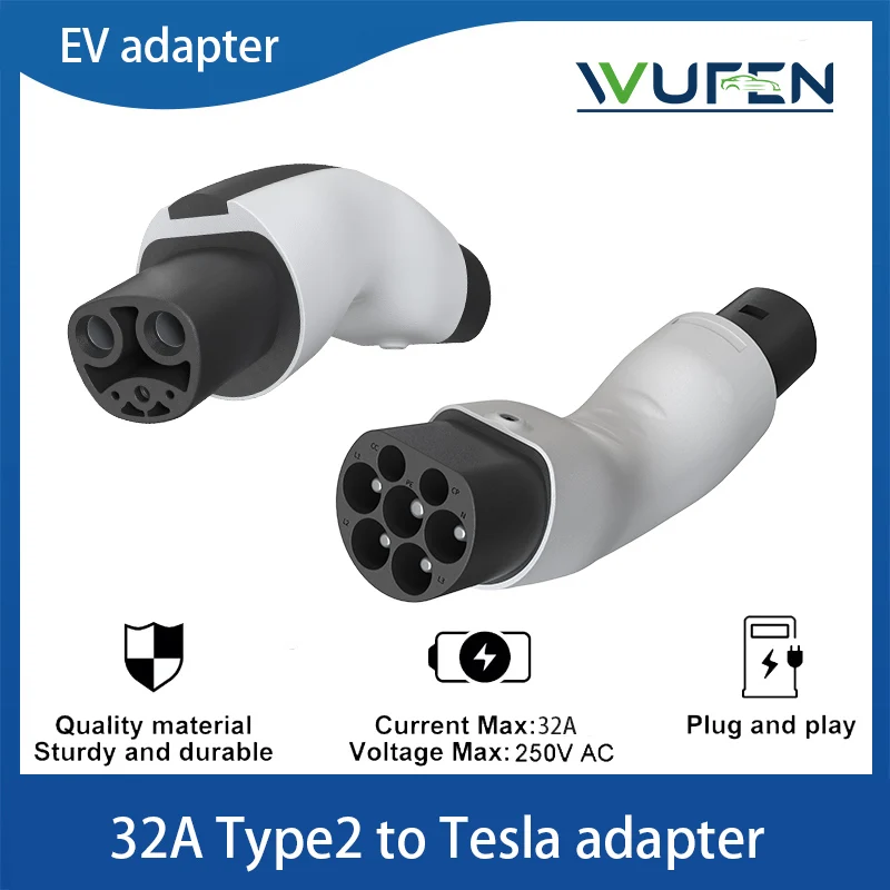 WUFEN 32A 7KW  EU Type 2 to Tesla NACS TPC Plug Adapter AC Type2 Tesla Adaptor EV Charger IEC 62196 Socket for Tesla Model 3 X Y