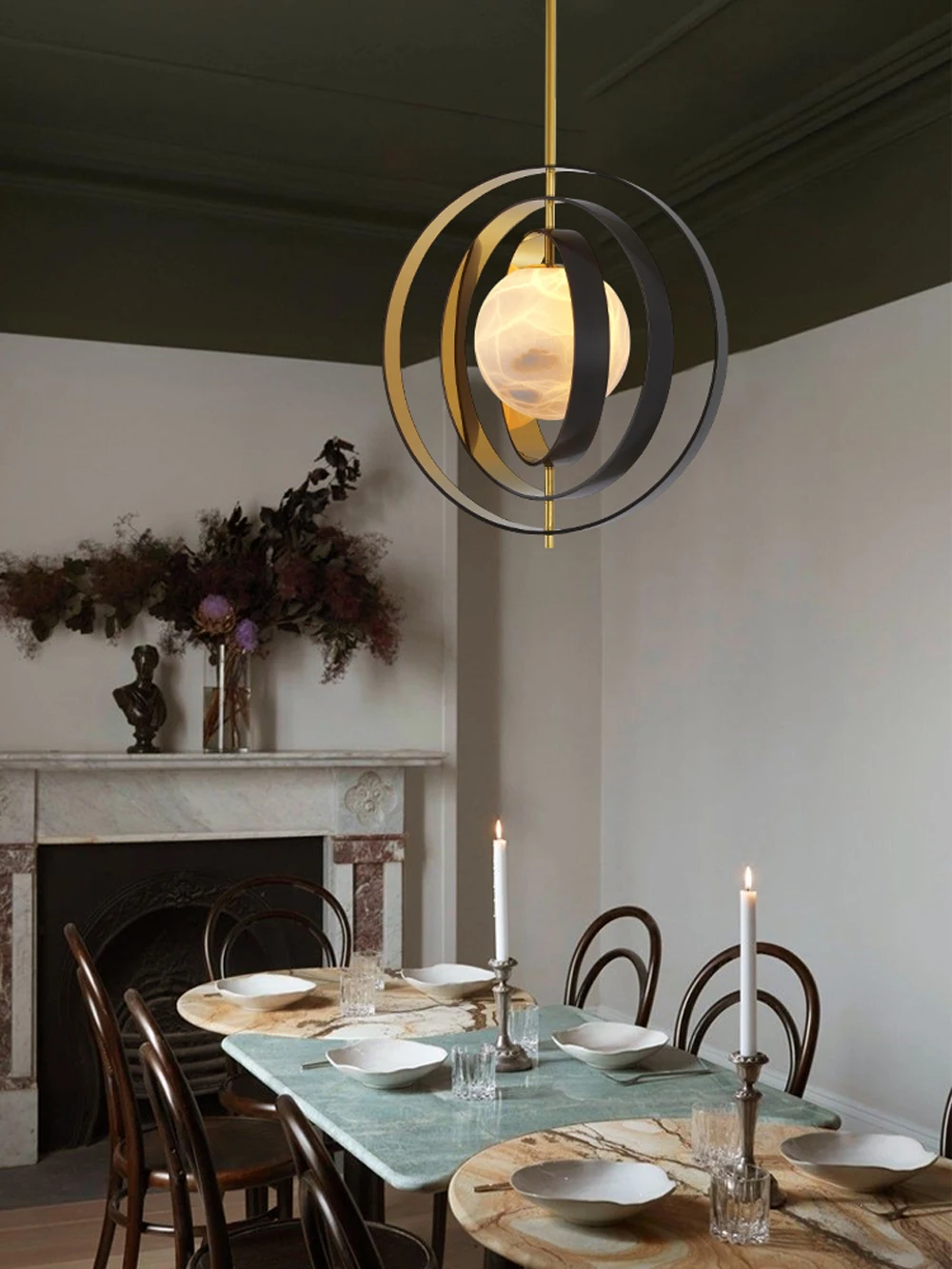 Home Marble Globe Black Gold Pendant Lights