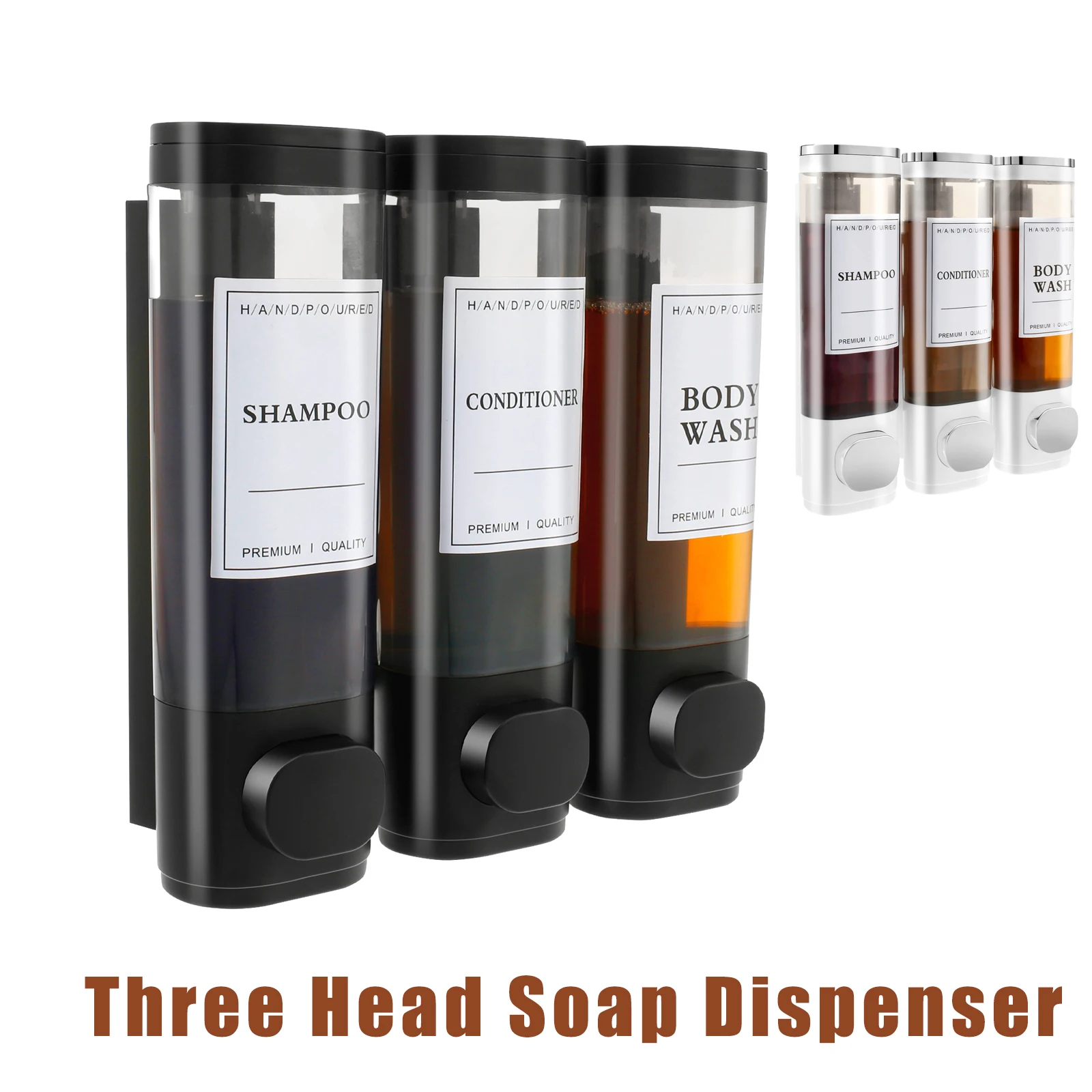 Wall Mounted Bathroom Liquid Soap Dispenser Three Head Hand Sanitizer Holder Wall Mount Soap Shampoo Gel Shower Liquid Container