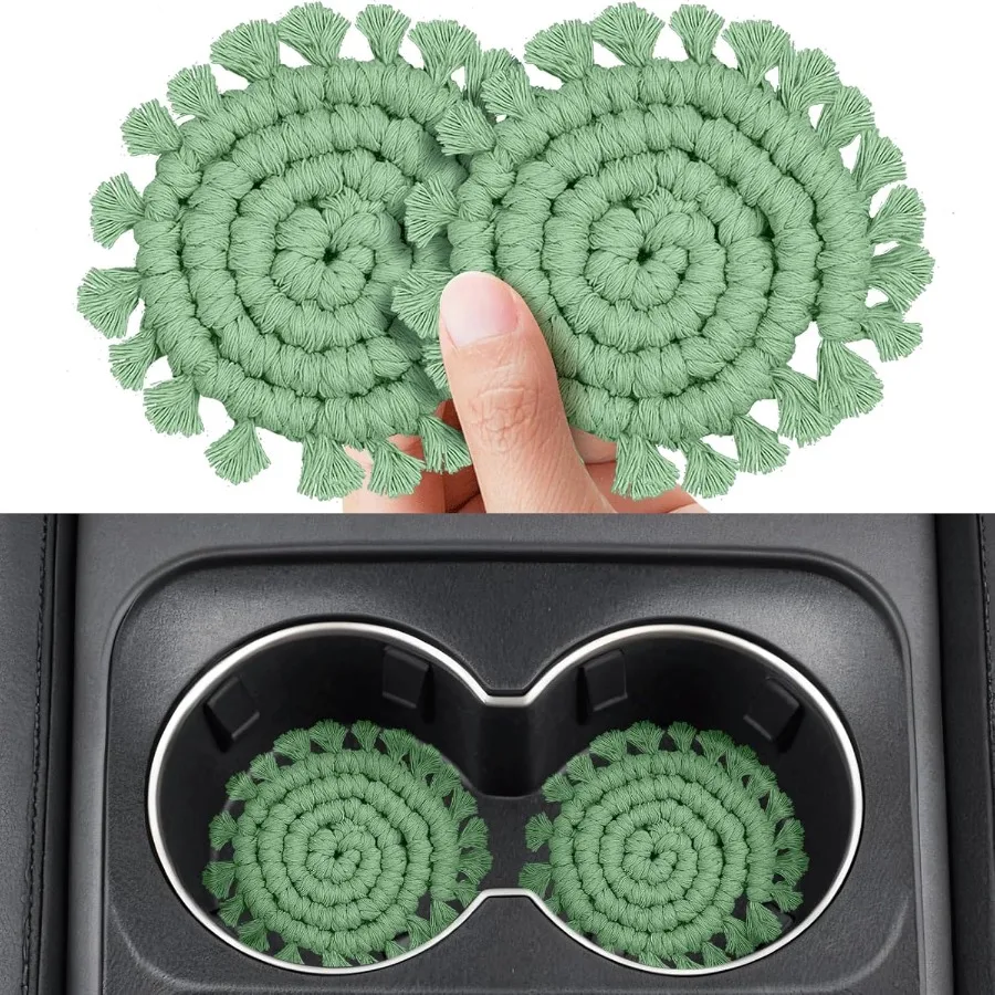 

Комплект из 2 хлопковых автомобильных подставок для подстаканников Автомобильные подставки для чашек Держатель для напитков Симпатичные подстаканники в стиле макраме в стиле бохо Аксессуары для салона автомобиля