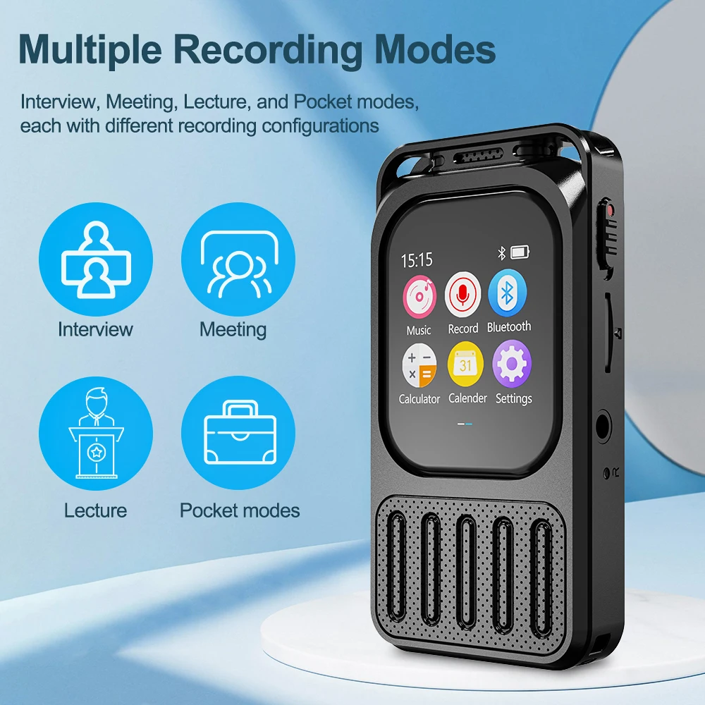 Vandlion V78 مسجل صوت شاشة TFT LCD تعمل باللمس 1200mAh 78H وقت طويل تسجيل الصوت آلة حاسبة وظيفة جهاز بلوتوث