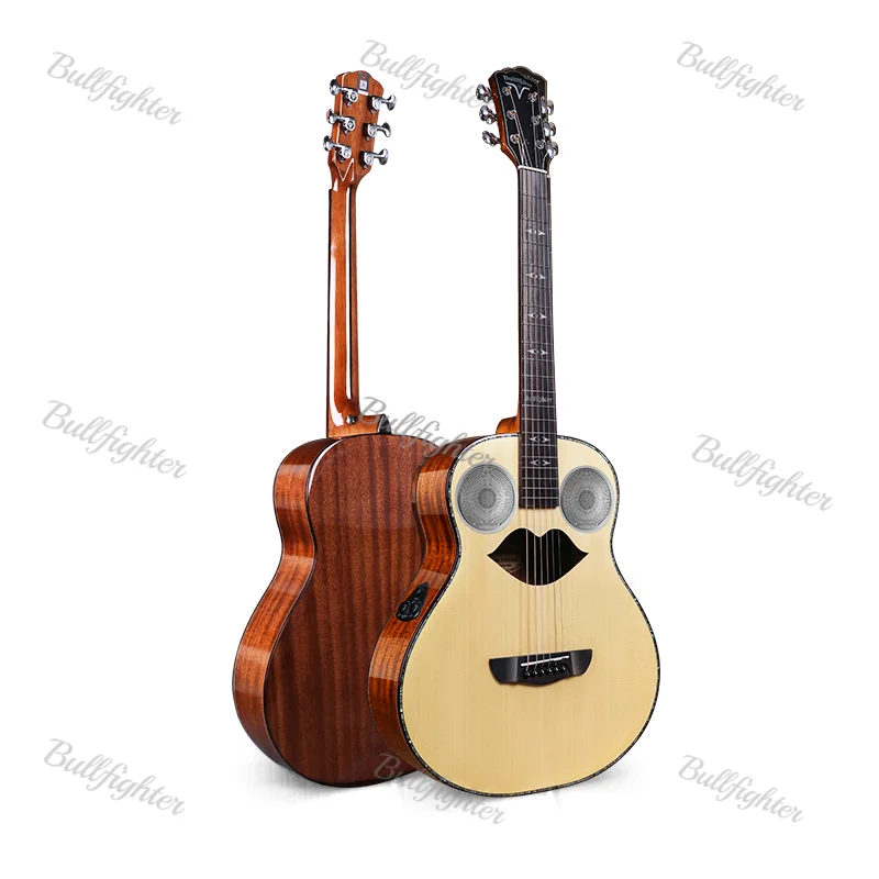 Bullfighter  Electric Acoustic Guitar Original D2G 40inch Stringed Instruments Natural Solid Spruce Smiling Hole with Speakers