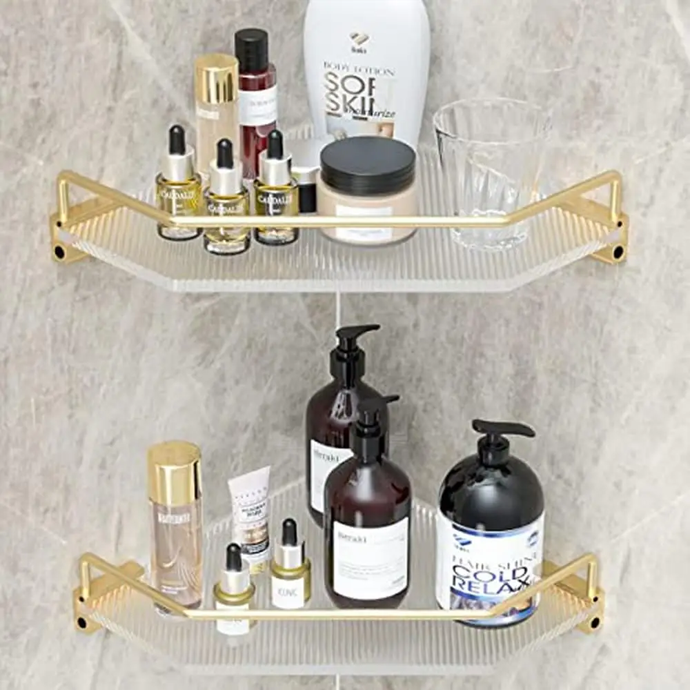 

Acrylic Corner Shower Shelf Organizer Wall Mounted Rack Bathroom Storage Holder Shelf Shampoo Bottles Soap Durable Translucent