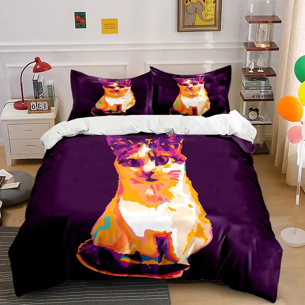

"Colorful Cat Artwork Home Decor" Soft Comfortable Duvet Cover Bedding Set Included 1*Duvet Cover & 2*Pillowcases, gift