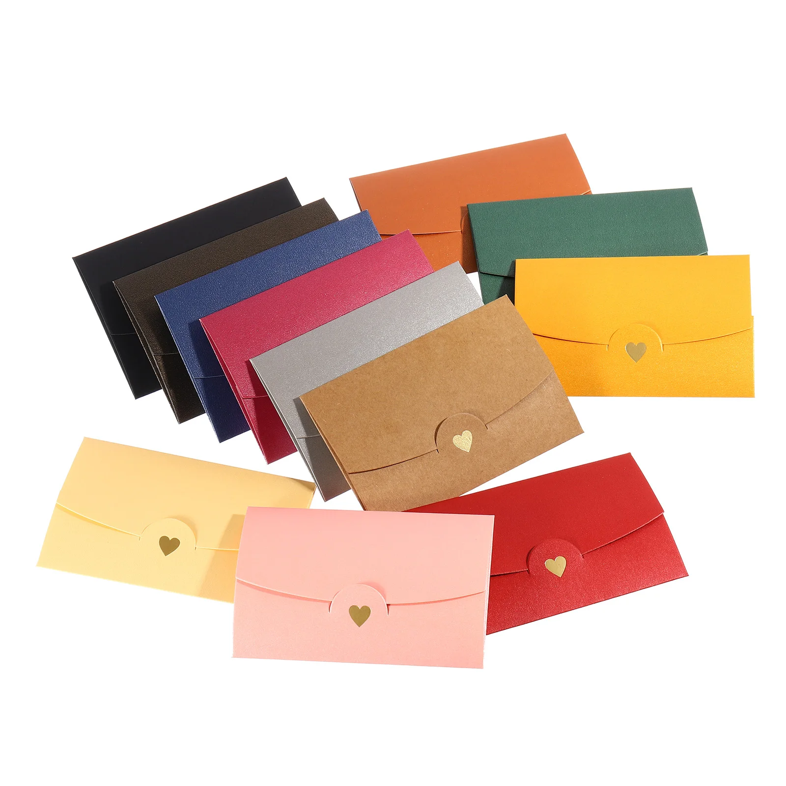 24Pcs 10.5x7cm Small Greeting Card Name Card Paper Envelope Retro Gold Heart Business Invitation Envelopes Love Mini Envelopes