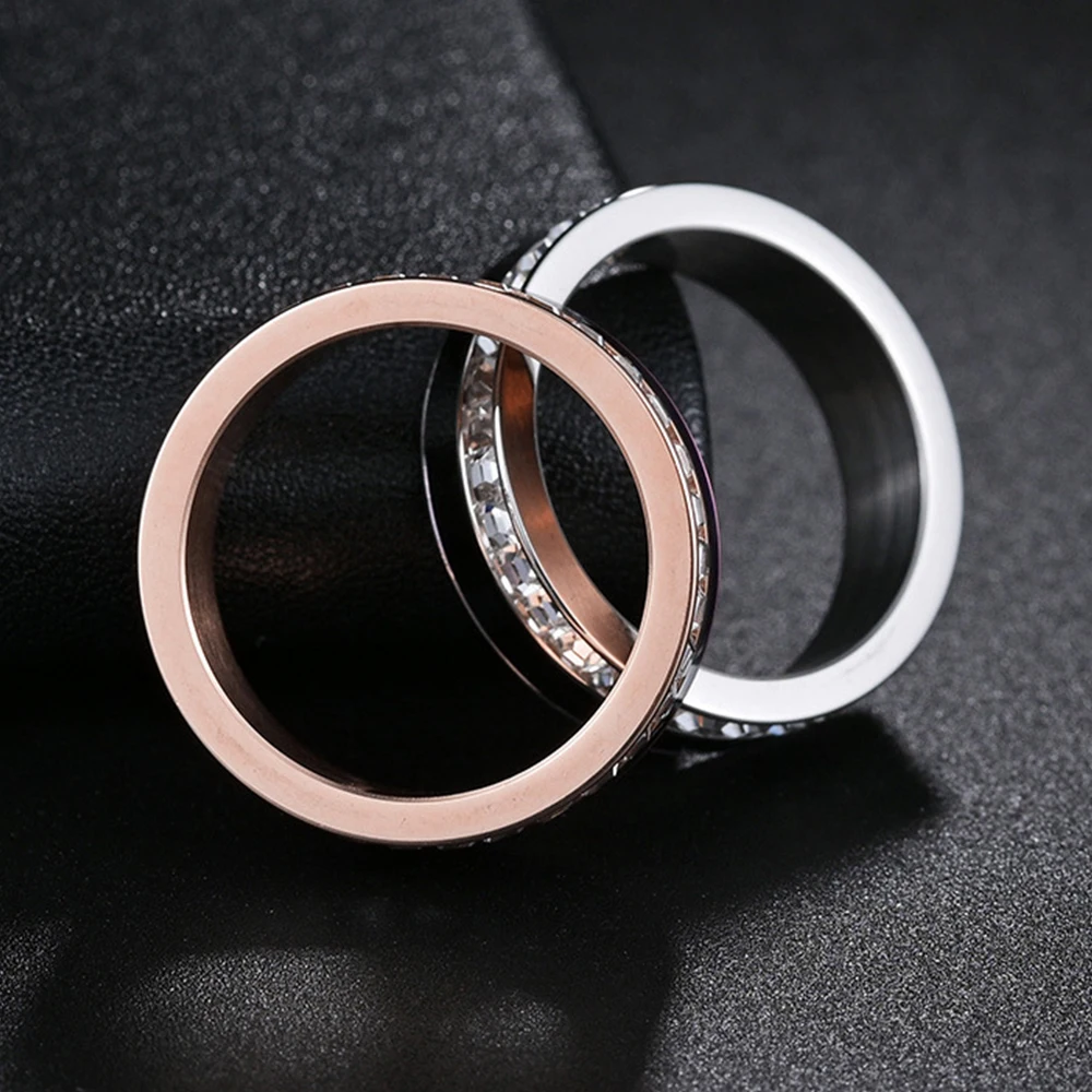 جديد رائع مكعب الزركون الفولاذ المقاوم للصدأ خاتم الخطوبة للنساء لامعة الراين زوجين خواتم مجوهرات هدية