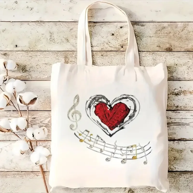 

Canvas Music Theme Tote Bag Large Capacity Canvas Handbag School, Shopping, Picnic, and Travel Handbag