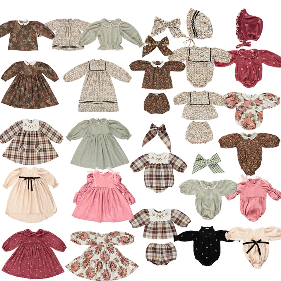 BebeOrganic Baby Girls Dress Jumpsuit Hat Autumn Winter Pastorale Kids Clothing Party Dress Toddler Girls Clothes Outfit Sets
