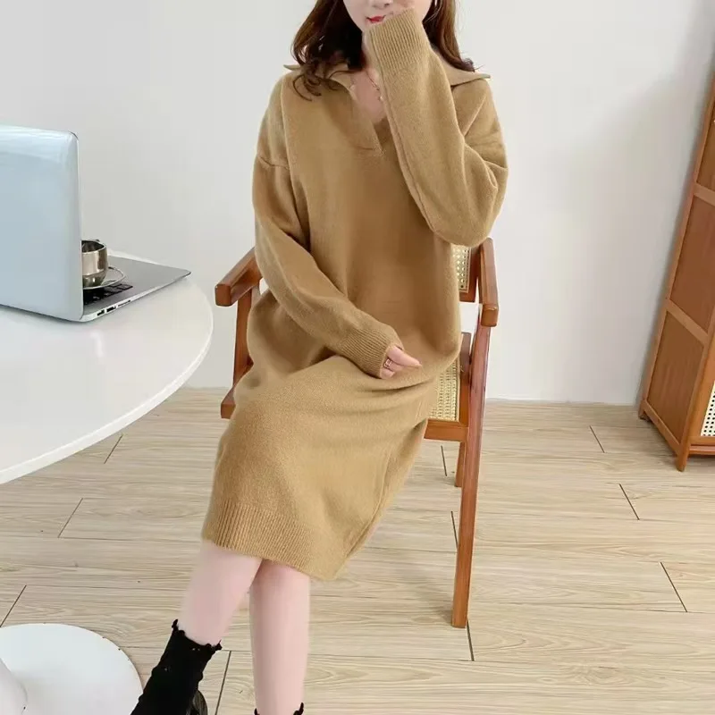 

New spring and autumn style gentle lazy style small lapel versatile loose knitted dressNO.22