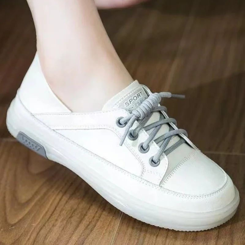 2024 Comfortable Women's Casual Flat White Lace-up Shoes Summer Vulcanized Sneakers Ladies Light Soft Shallow Mouth Loafers35-40