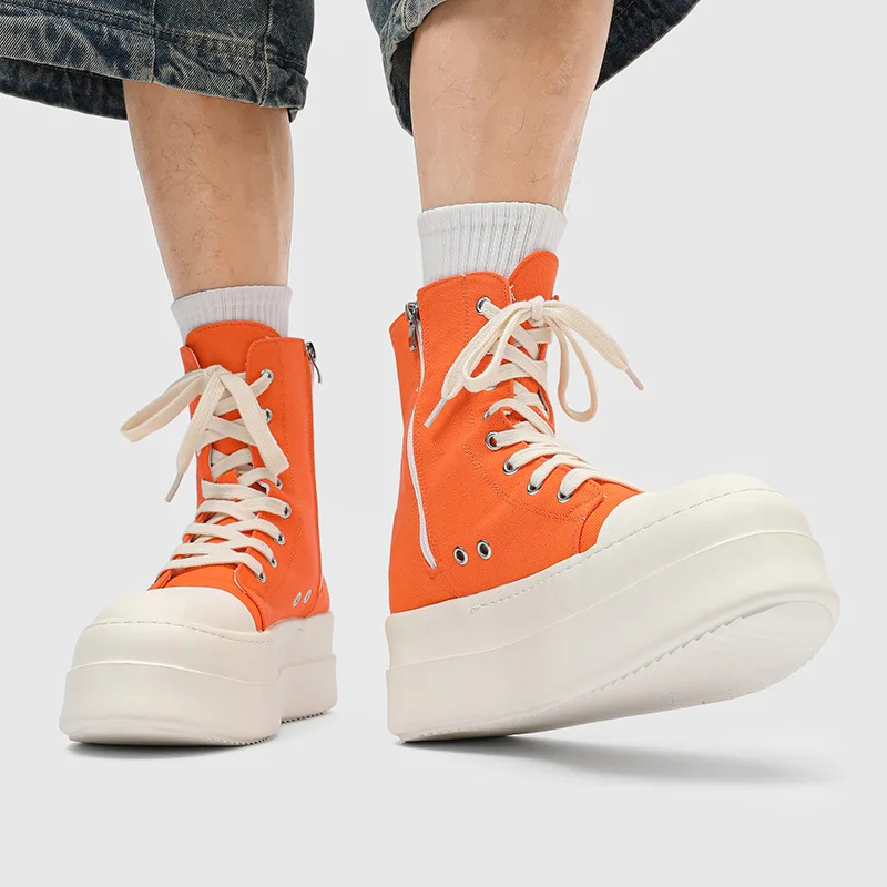 

2025 Latest College Style Couple High-top Thick-soled Heightening Big Head Men's and Women's Four-season Zipper Board Shoes