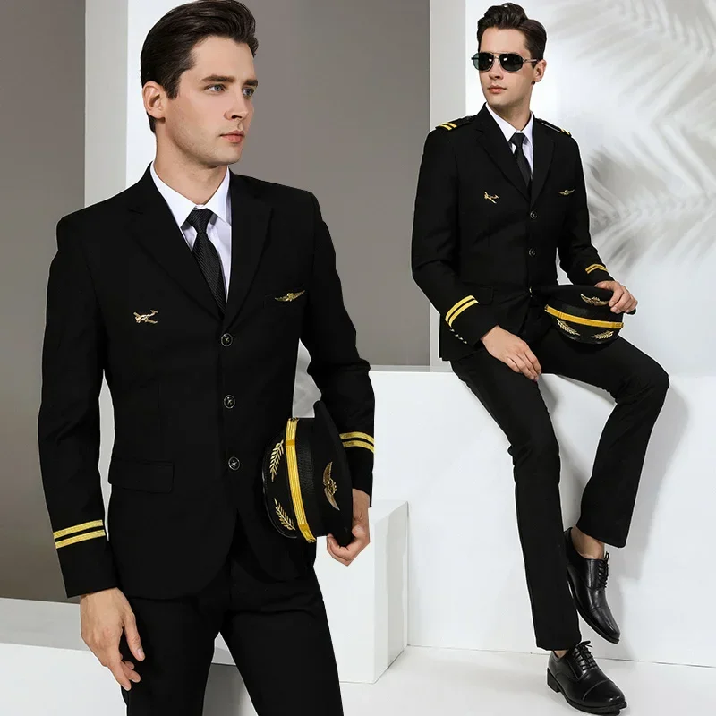 Airline captain uniform, male pilot flight attendant uniform, senior annual party dress, suit, single row jacket